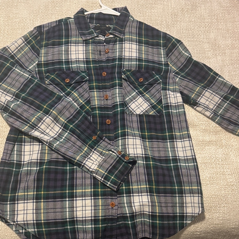 J. Crew Women's Plaid Button Down Shirt - Blue and Green